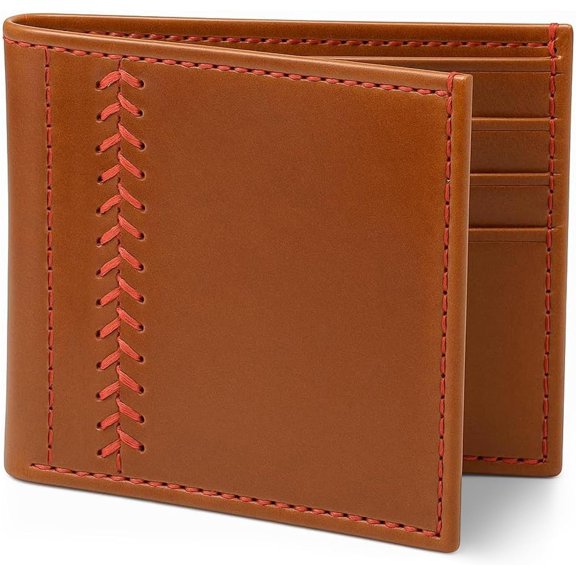 Thin Sporty Designer Bifold Wallets for Men - Handcrafted Full-Grain Leather Wallet with Baseball Art - Slim RFID Wallet for Men with Card Slots for Daily Carry, Birthday & Christmas Gifts, and