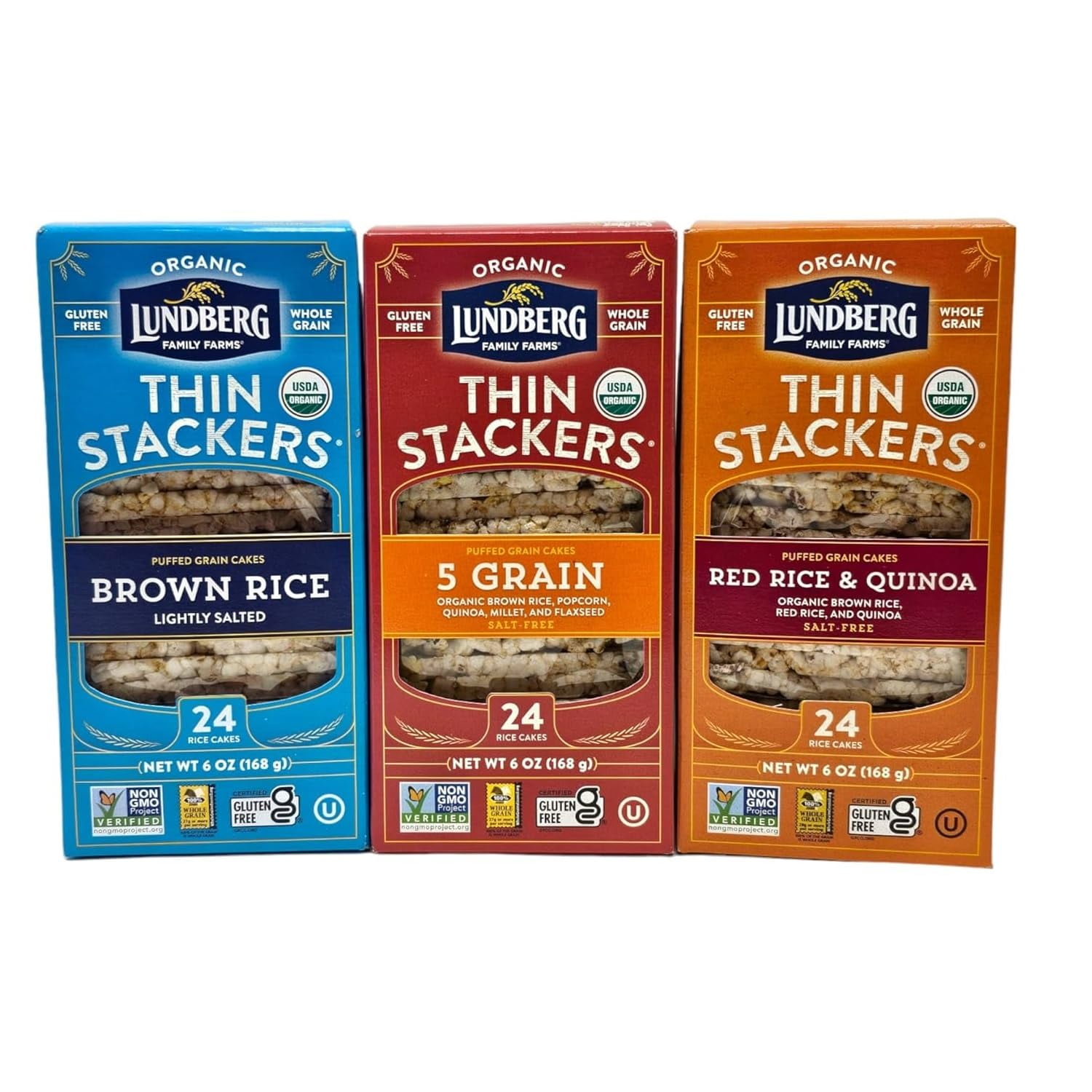 Thin Stackers, Rice Cakes, OIF8 Organic Brown Rice, 5 Grain, Red Rice