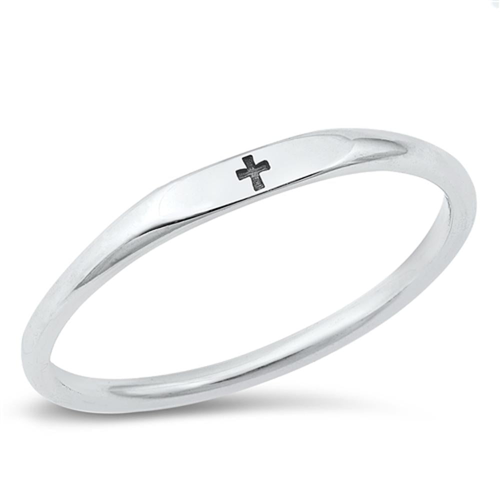 Thin Stacking Cross Ring .925 Sterling Silver Band Jewelry Female Male ...
