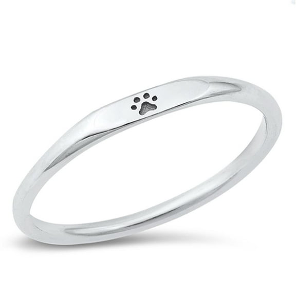 Thin Stacking Paw Print Ring .925 Sterling Silver Band Jewelry Female Male Unisex Size 6