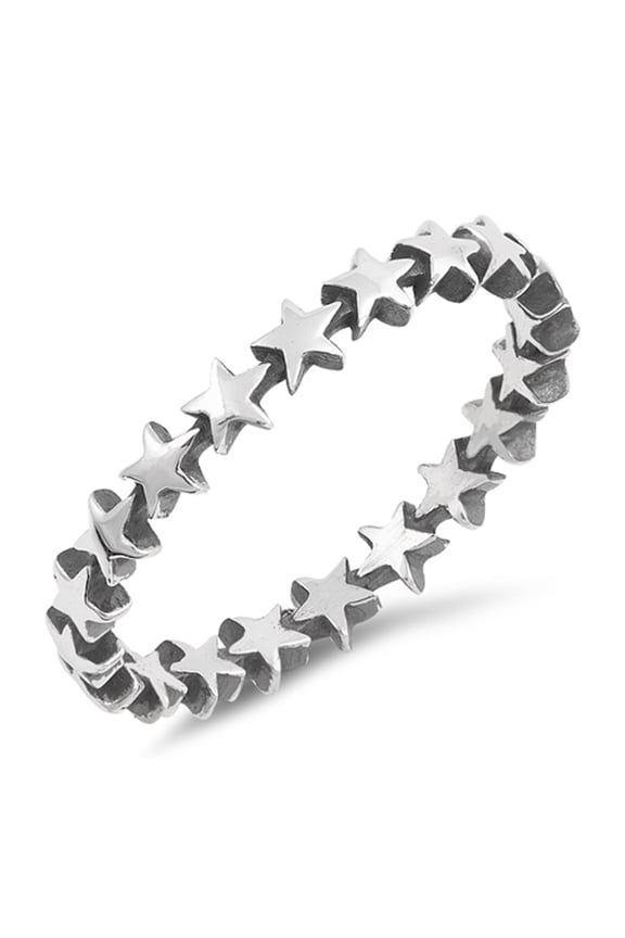 Thin Star Antiqued Midi Eternity Stackable Sterling Silver Ring 925 Jewelry Female Male Size 10