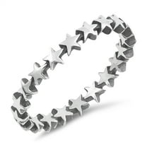 Thin Star Antiqued Midi Eternity Stackable Sterling Silver Ring 925 Jewelry Female Male Size 5