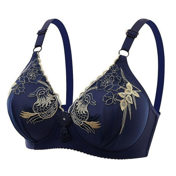 Thin Steel Hoop Gathered Breathable Women's Underwear Daily Bra, Comfortable Lingerie for All Seasons, Easy Hand Wash Navy,40/90