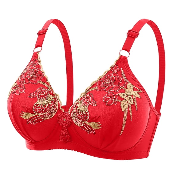 Thin Steel Hoop Gathered Breathable Women's Underwear Daily Bra, Comfortable Lingerie for All Seasons, Easy Hand Wash Red,36/80
