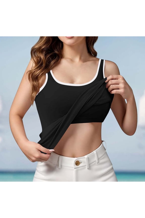 Thin Strap Adjustable Camisole Tops Ladies Removable Detachable Design Breathable Light Fabric Sleeveless Shirts for Travel Shopping Gym Scoop Neck Everyday Tank (Black,S)