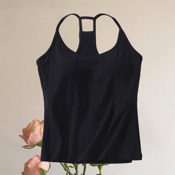 Thin Strap Camisole Tank Shirts for Women Removable Design Adjustable Straps Stretchy Material Daily Casual Outfit for Multiple Occasions Padded Cami Tops (Black,M)
