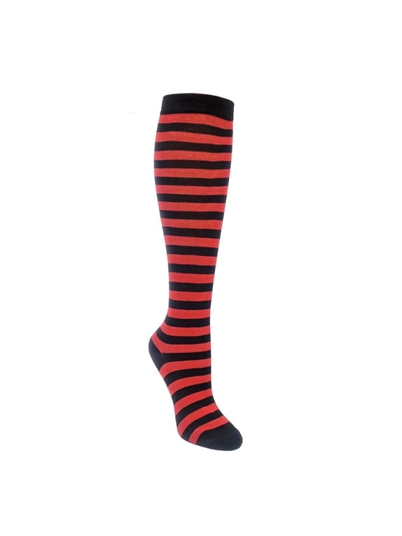 Thin Striped Patterned Socks (Knee High) Color: Red and Black