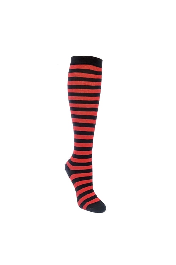 Thin Striped Patterned Socks (Knee High) Color: Red and Black