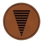 Thin Striped Pennant 2.5" Faux Leather Round Engraved Iron-On Patch - Brown
