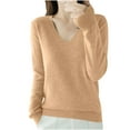 thumbnail image 1 of Thin Sweaters for Women Lightweight Fashion V Neck Solidlong Sleeve Casual Pullover Jumper Springt Fall Tunic Tops(Khaki,XXL), 1 of 4