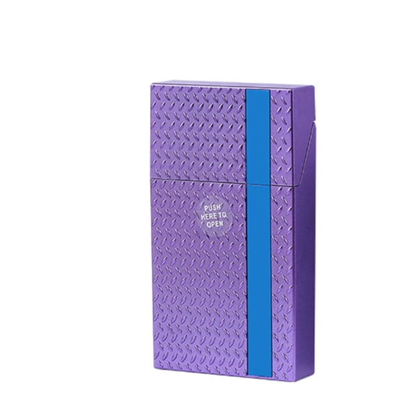 Thin Vertical Striped Plastic Cigarette Case - Durable 3.8" Storage Box for Work, Travel, Parties - Trendy Skull Print, Reusable, Lightweight Purple