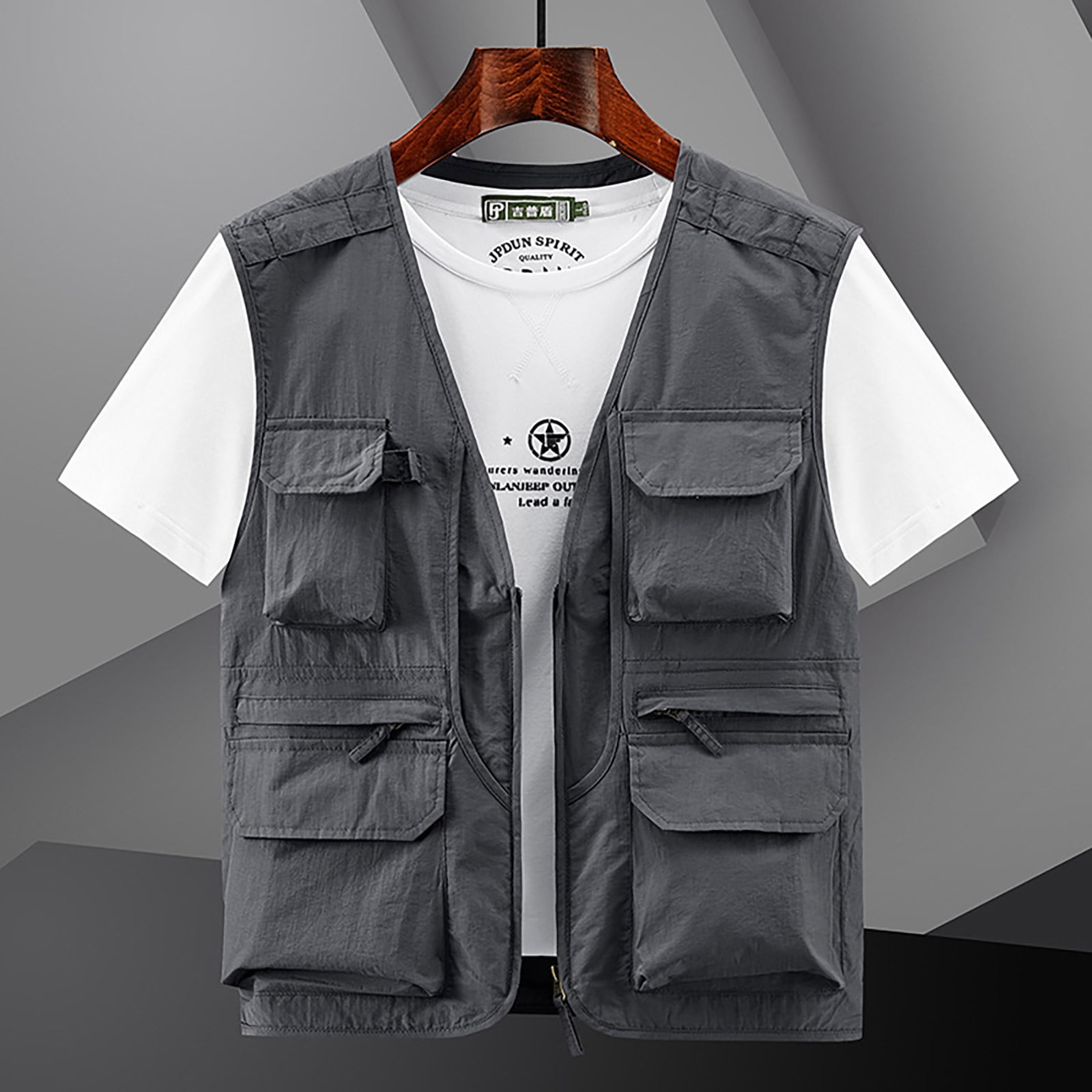 Thin Vest for Men,Men's Sports Multi Pocket Vests Leisure Quick Drying  Mountaineering Jacket Work Outdoor Plus Size Vest Coat 