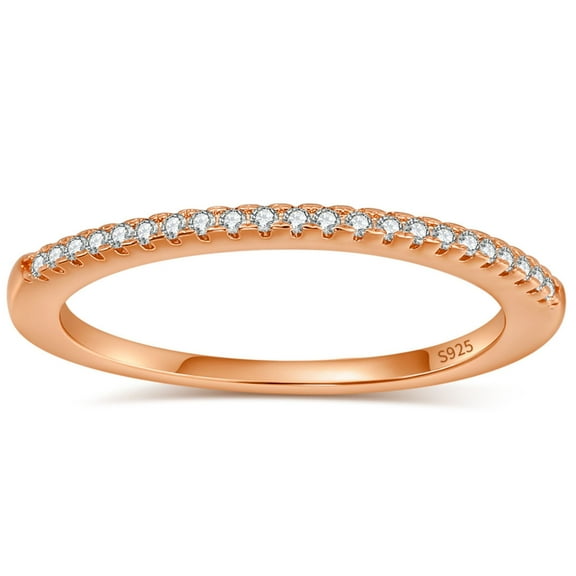 Thin Wedding Band for Women Sterling Silver CZ Anniversary Half Eternity Band Stackable by Ginger Lyne