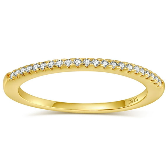 Thin Wedding Band for Women Sterling Silver CZ Anniversary Half Eternity Band Stackable by Ginger Lyne
