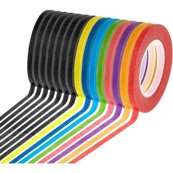 Thin Whiteboard Tape, Low-Tack Paper Pinstripe Art Grid Lines Tape for Dry Erase Boards, Crafts & Delicate Surfaces - Assorted Colors
