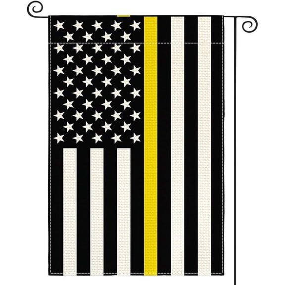 Thin Yellow Line Dispatchers Garden Flag 28x40 Inch Double Sided Outside, American Stars and Stripes Patriotic Yard Outdoor Decoration