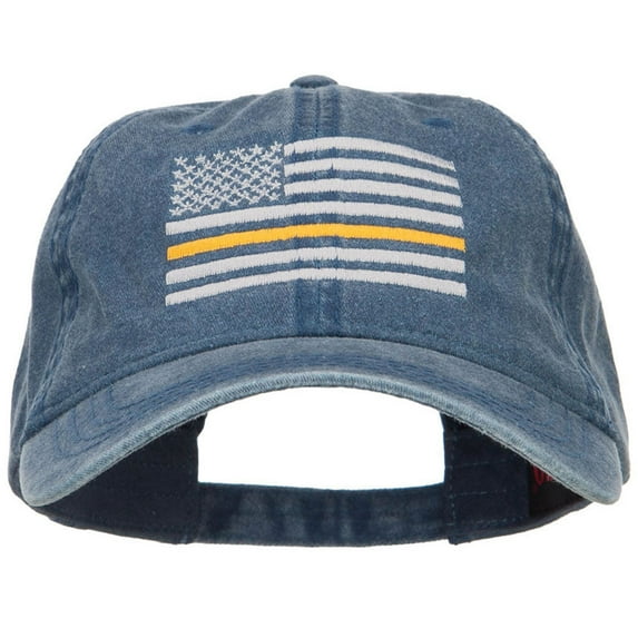 Thin Yellow Line Silver USA Flag Embroidered Washed Cap - Navy OSFM