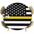 thumbnail image 1 of Thin Yellow Round Fitted Table Cover Line Gold Emergency Dispatchers Truck Flag Waterproof Table Cloth with Elastic Edge Wipeable Tablecloth for Picnic Camping Party Fits 36"-44" Diameter, 1 of 8