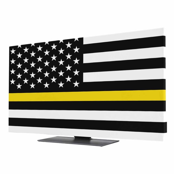Thin Yellow TV Dust Cover 40 Inch, Line Gold Emergency Dispatchers Truck Flag Computer Monitor Cover Dustproof Stretchable Indoor TV Screen Protector for LED LCD Universal Monitors