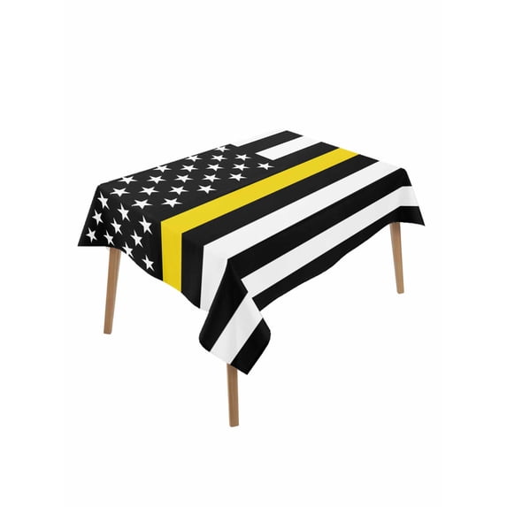 Thin Yellow Table Cloth 52x70 Inch Rectangle, Line Gold Emergency Dispatchers Truck Flag Waterproof Tablecloth Washable Table Cover for Party Picnic Dinner Decor