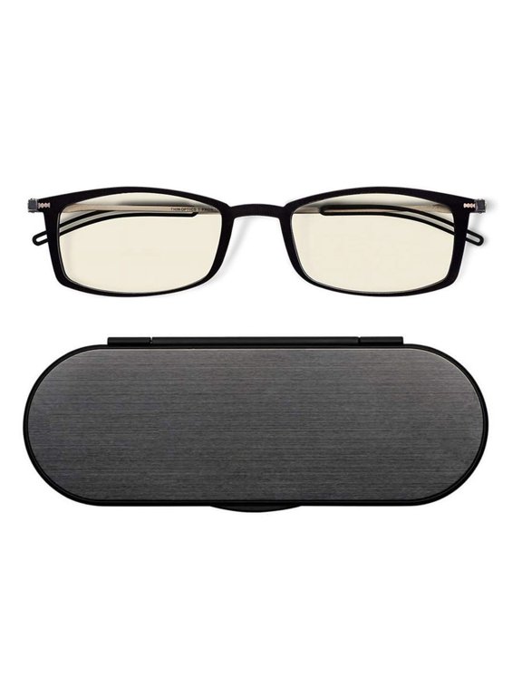 Frontpage Blue-Light Blocking Computer Reading Glasses and Milano Aluminum Case, Black Frames/Blue Light Filtering