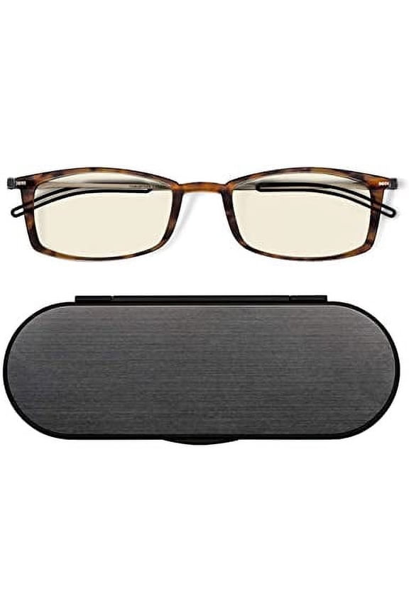 Frontpage Blue-Light Blocking Computer Reading Glasses and Milano Aluminum Case, Tortoise Frames/Blue Light Filtering