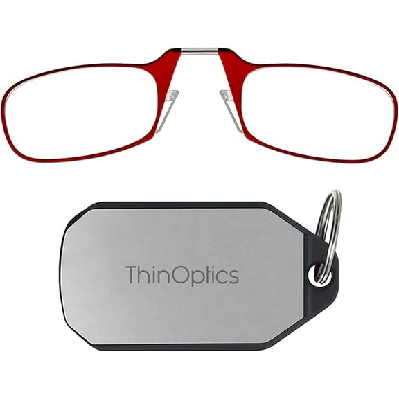 Always With You by ThinOptics Keychain Reading Glasses - Slim, Folding Armless Pocket Readers with Protective Keychain Case - Lightweight, Durable & Convenient - Silver, Red 2.0x