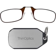 Always With You by ThinOptics Keychain Reading Glasses - Slim, Folding Armless Pocket Readers with Protective Keychain Case - Lightweight, Durable & Convenient - Silver, Brown 1.0x