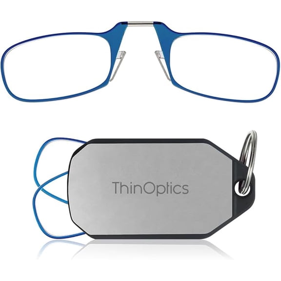 Always With You by ThinOptics Keychain Reading Glasses - Slim, Folding Armless Pocket Readers with Protective Keychain Case - Lightweight, Durable & Convenient - Silver, Blue 1.0x