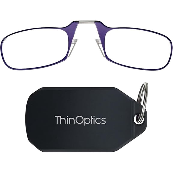 Always With You by ThinOptics Keychain Reading Glasses - Slim, Folding Armless Pocket Readers with Protective Keychain Case - Lightweight, Durable & Convenient - Black , Purple 2.0x