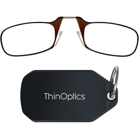 Always With You by ThinOptics Keychain Reading Glasses - Slim, Folding Armless Pocket Readers with Protective Keychain Case - Lightweight, Durable & Convenient - Black , Brown 1.0x
