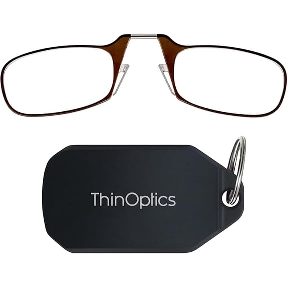 Always With You by ThinOptics Keychain Reading Glasses - Slim, Folding Armless Pocket Readers with Protective Keychain Case - Lightweight, Durable & Convenient - Black , Brown 2.5x