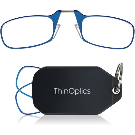 Always With You by ThinOptics Keychain Reading Glasses - Slim, Folding Armless Pocket Readers with Protective Keychain Case - Lightweight, Durable & Convenient - Black , Blue 1.0x