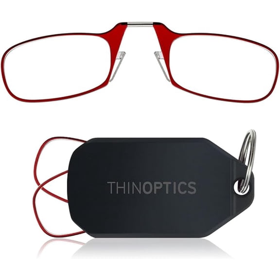 Always With You by ThinOptics Keychain Reading Glasses - Slim, Folding Armless Pocket Readers with Protective Keychain Case - Lightweight, Durable & Convenient - Black , Red 1.0x