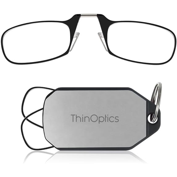 Always With You by ThinOptics Keychain Reading Glasses - Slim, Folding Armless Pocket Readers with Protective Keychain Case - Lightweight, Durable & Convenient - Silver, Black 2.5x