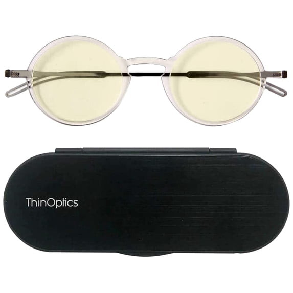 ThinOptics Manhattan Blue-Light Blocking Computer Reading Glasses and Milano Aluminum Case, Clear Frames/Blue Light Filtering, +1.50