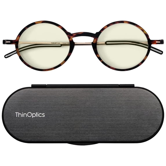 ThinOptics Manhattan Blue-Light Blocking Computer Reading Glasses and Milano Aluminum Case, Tortoise Frames/Blue Light Filtering, +1.00