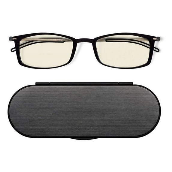 ThinOptics Milano Aluminum Case + Frontpage Brooklyn Rectangular Reading Glasses, Black Frames / Silver Case, +1.50
