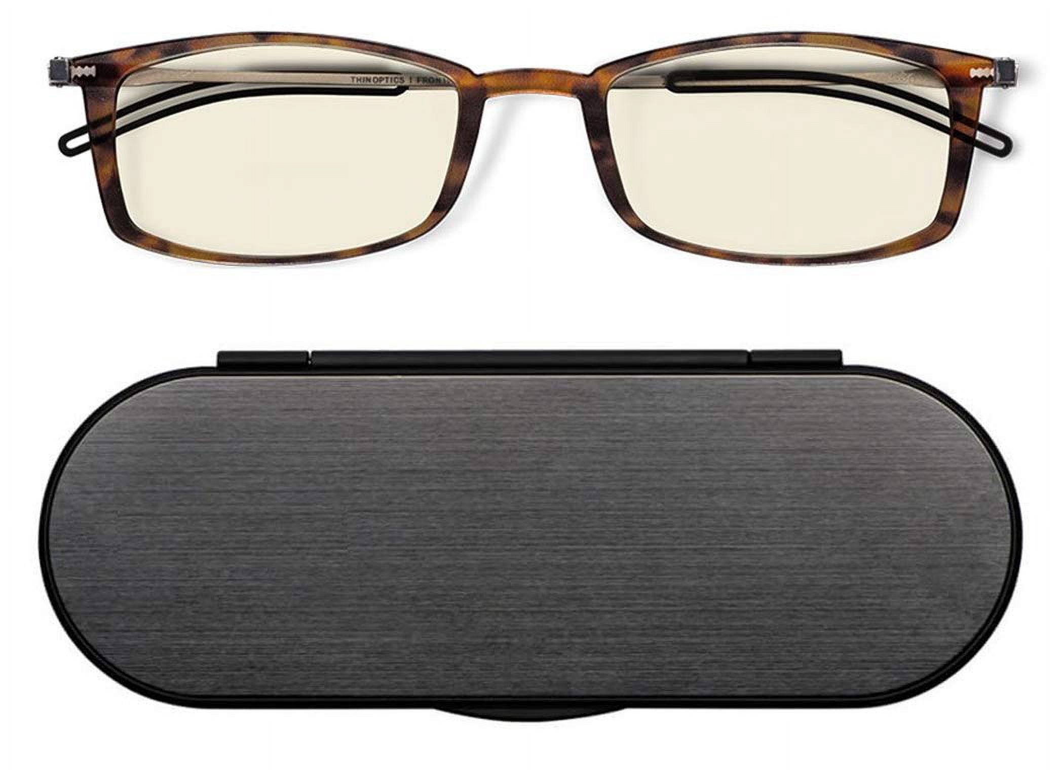 ThinOptics Milano Aluminum Case + Frontpage Brooklyn Rectangular Reading Glasses, Tortoise Frames / Silver Case, +2.00