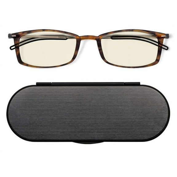 ThinOptics Milano Aluminum Case + Frontpage Brooklyn Rectangular Reading Glasses, Tortoise Frames / Silver Case, +2.00