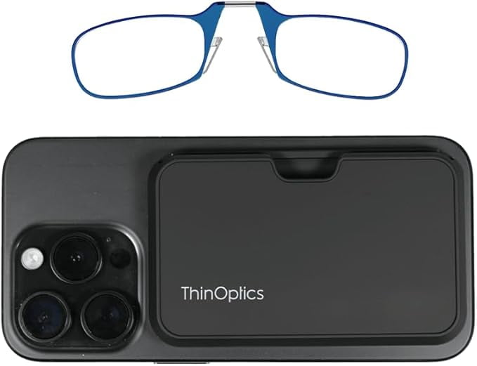 ThinOptics Readers with Pod Case - Armless On-Nose Reading Glasses - Slim Case Attaches to Phone - MagSafe Compatible
