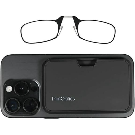 ThinOptics Readers with Pod Case - Armless On-Nose Reading Glasses - Slim Case Attaches to Phone - MagSafe Compatible
