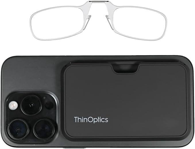 ThinOptics Readers with Pod Case - Armless On-Nose Reading Glasses - Slim Case Attaches to Phone - MagSafe Compatible