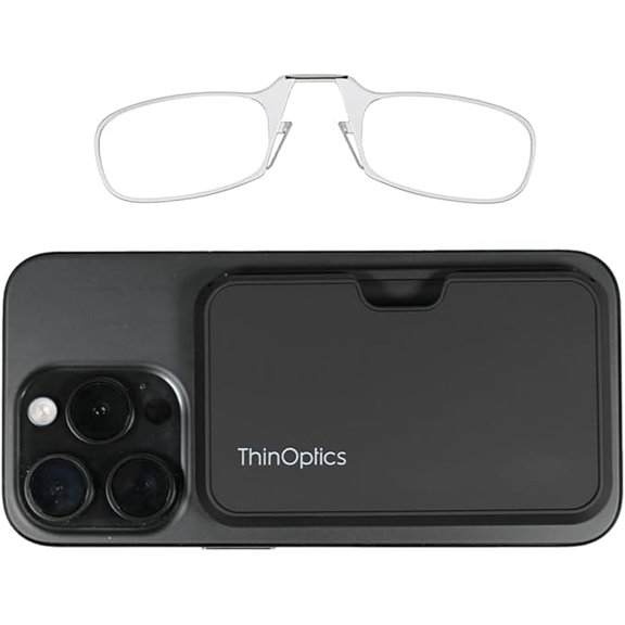 ThinOptics Readers with Pod Case - Armless On-Nose Reading Glasses - Slim Case Attaches to Phone - MagSafe Compatible