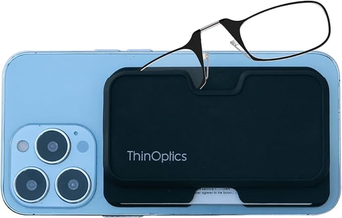 ThinOptics Readers with Wallet - Armless On-Nose Reading Glasses - Slim Wallet Attaches to Phone - MagSafe Compatible