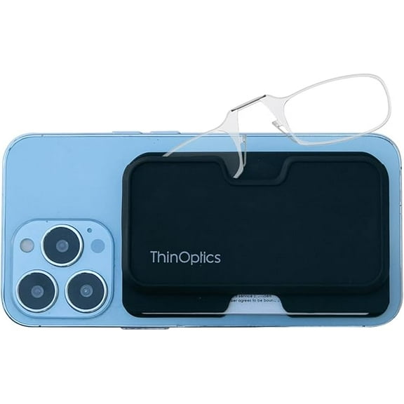 ThinOptics Readers with Wallet - Armless On-Nose Reading Glasses - Slim Wallet Attaches to Phone - MagSafe Compatible