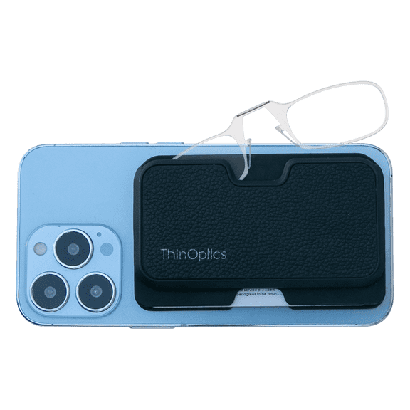 ThinOptics Readers with Wallet - Armless On-Nose Reading Glasses - Slim Wallet Attaches to Phone - MagSafe Compatible