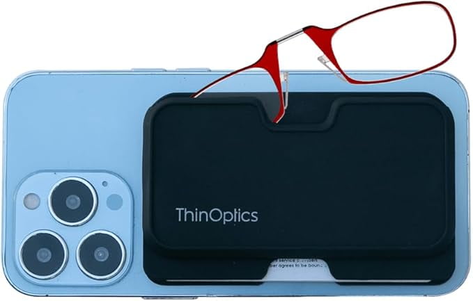 ThinOptics Readers with Wallet - Armless On-Nose Reading Glasses - Slim Wallet Attaches to Phone - MagSafe Compatible