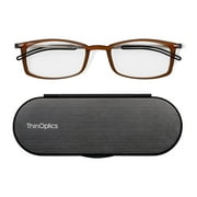 Always With You by ThinOptics Reading Glasses with Slim Case   Readers Attach to Your Phone, Tablet, or Fit in Your Pocket - Rectangular Brown, 1.5x