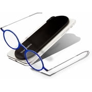 Always With You by ThinOptics Reading Glasses with Slim Case   Readers Attach to Your Phone, Tablet, or Fit in Your Pocket - Round Blue, 1.0x